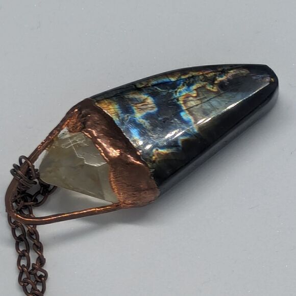 "Trepidation" Labradorite & Quartz Point Necklace - Picture 3 of 7